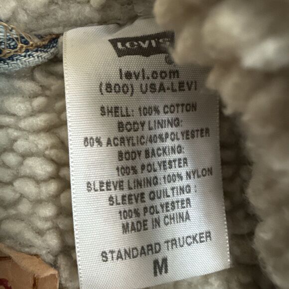 LEVIS Standard Trucker Sherpa Lined Denim Jacket 70520 Men’s SIZE M Distressed - Picture 7 of 11